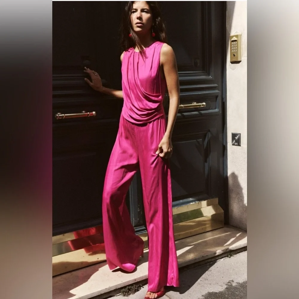 Zara gathered waist Satin Effect Jumpsuit - Picture 3 of 6